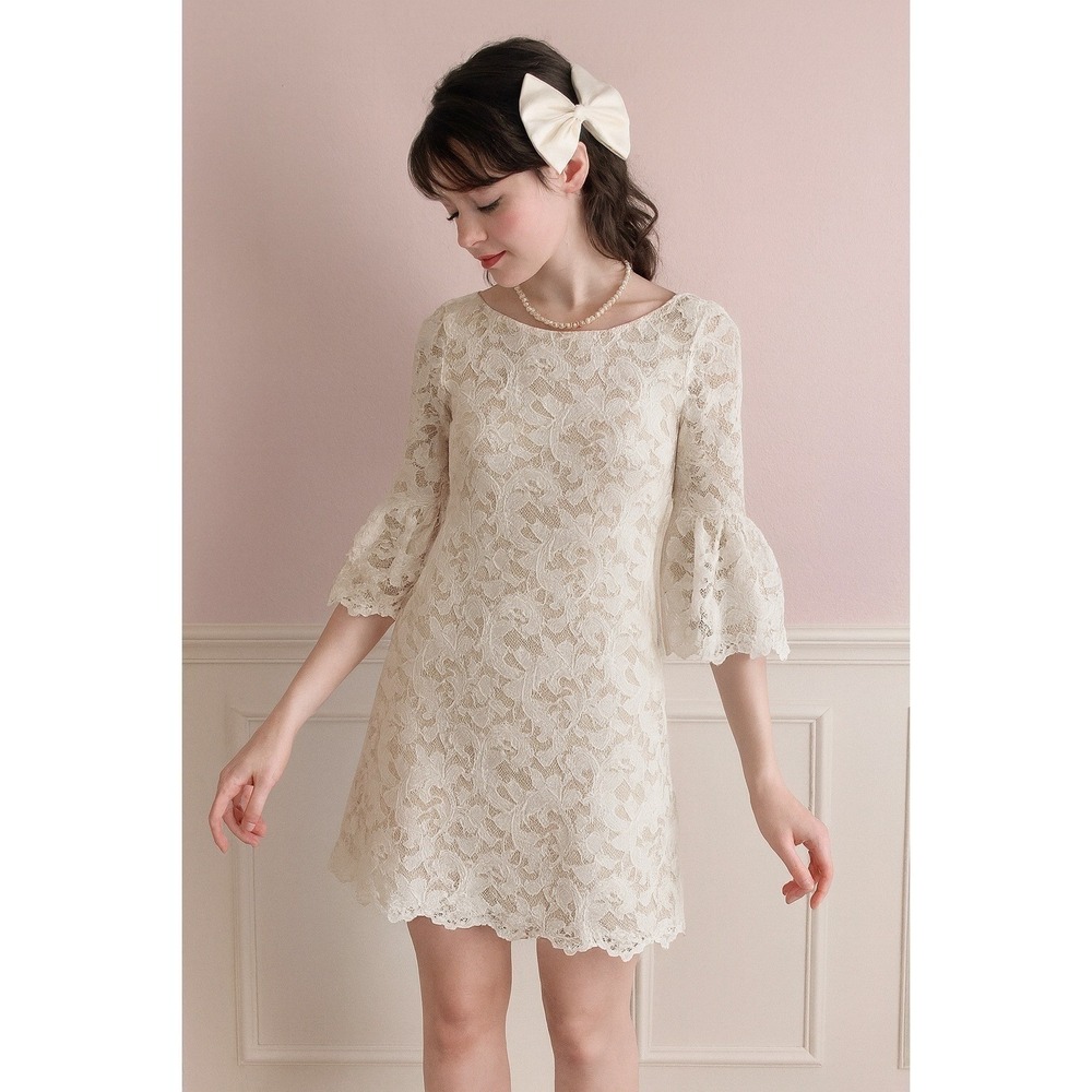 Eliza J Dress Womens 8 Lace Bell Sleeve Wedding Evening Event Coquette Ivory Zip